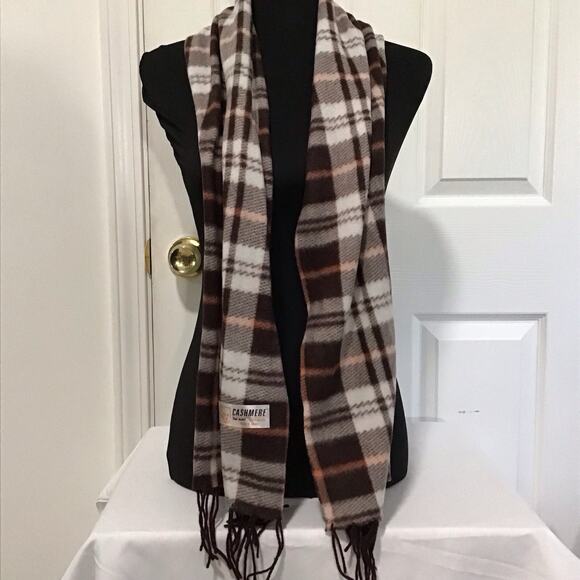 Women’s Plaid Cashmere Feel Scarf Multicolor Brown Soft Fringe Wrap 57x11.5 - Picture 8 of 10